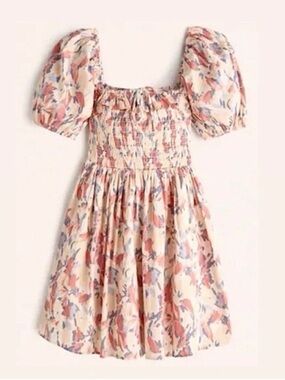 Abercrombie & Fitch Poplin Puff Sleeve Floral Mini Dress